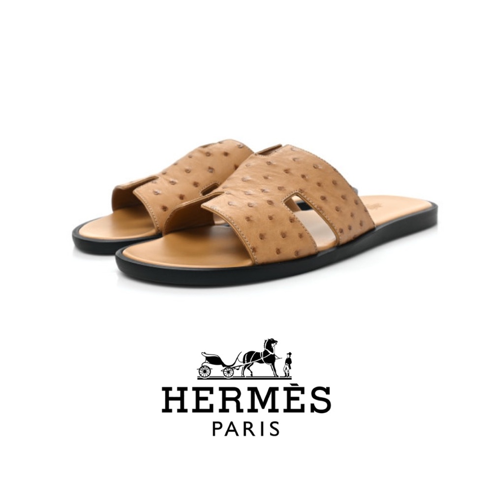 HERMES Ostrich Men’s Izmir Sandals: Size 43